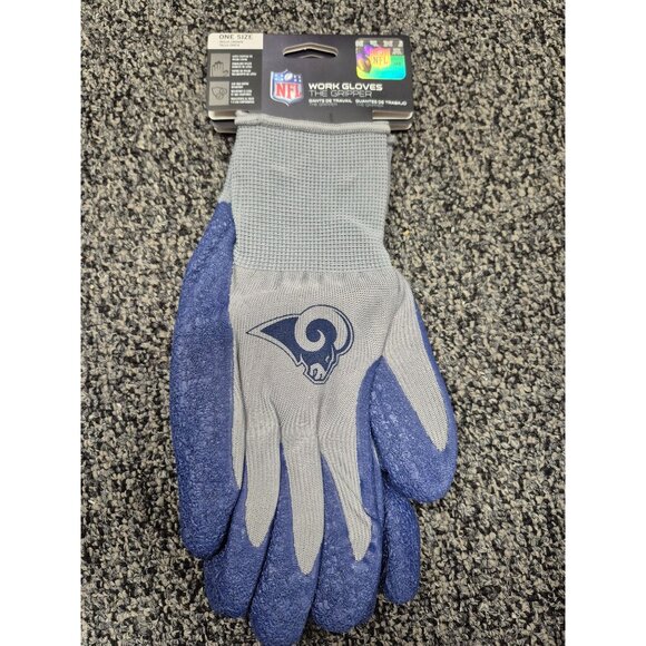 NFL Los Angeles Rams Work Gloves The Gripper One Size Fits Most Blue & Gray - Picture 1 of 5